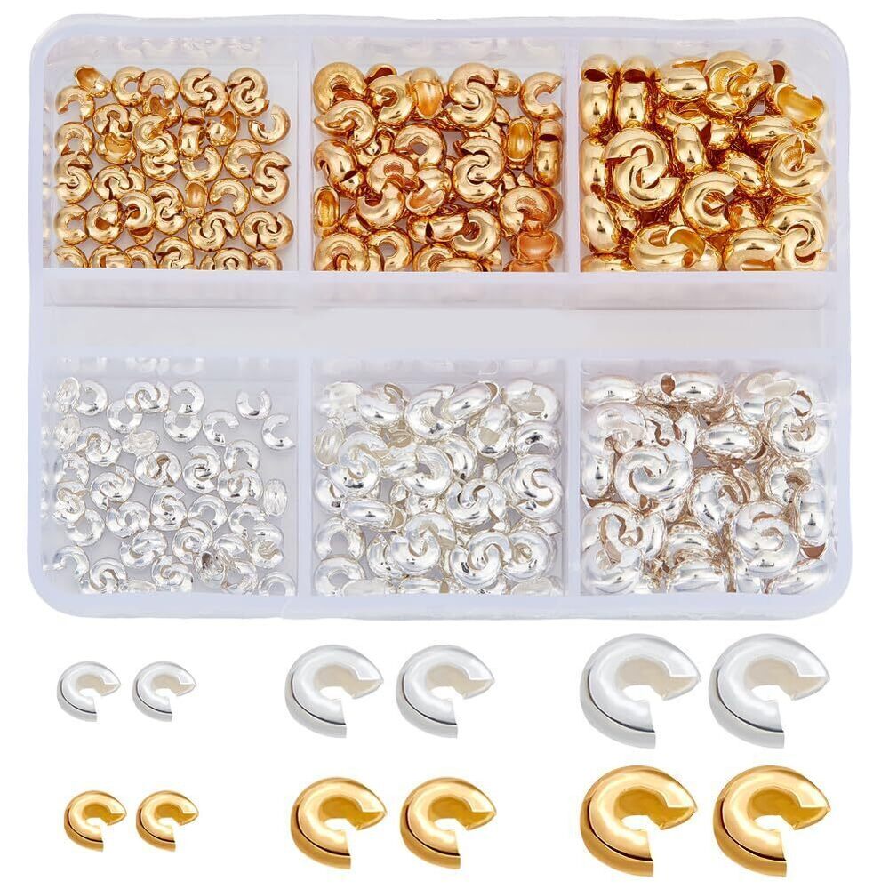 8952 300Pcs Crimp Bead Covers 18K Gold & 925 Sterling Silver Plated Brass